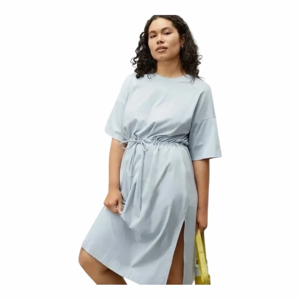 NWOT! Everlane The Luxe Cotton Tie-Front Tee Dress in Sky Slate Blue. Size Small - Picture 2 of 13